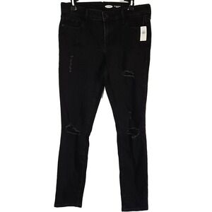 Old Navy Pop Icon Skinny Jeans Black Size 8 Mid Rise Distressed NWT